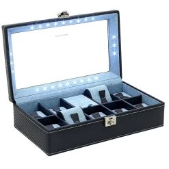 Friedrich|23 Carbon Uhrenkoffer Aus Feinsynthetik Für 9 Uhren Mit LED Blau